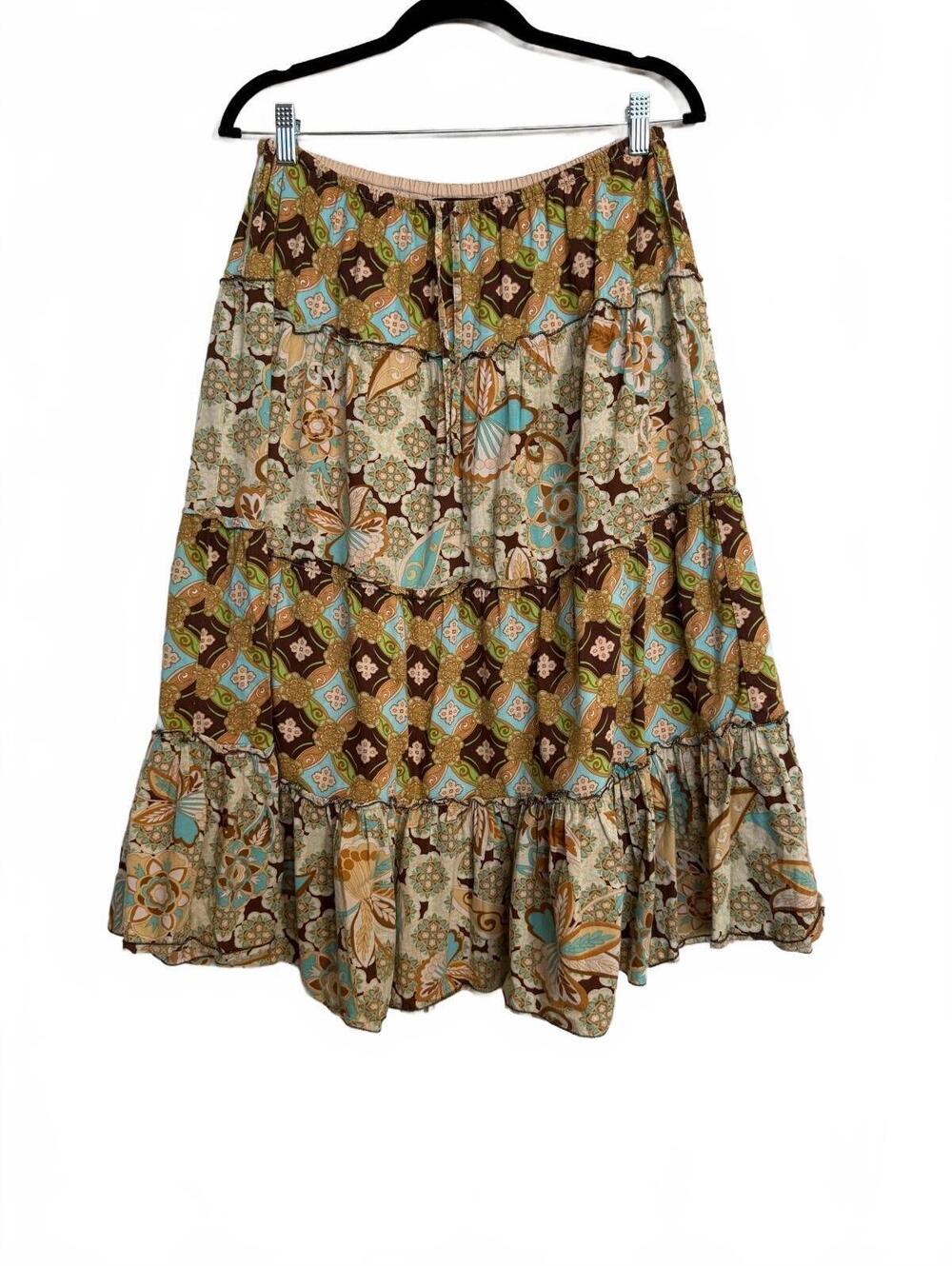 Vintage Bohemian Tiered Floral Flowy Midi Skirt